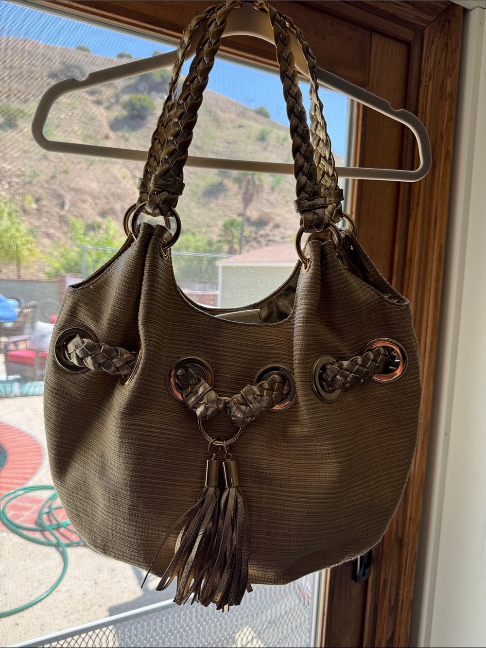 Michael Michael Kors Braided Tassel Shoulder Bag in Gold